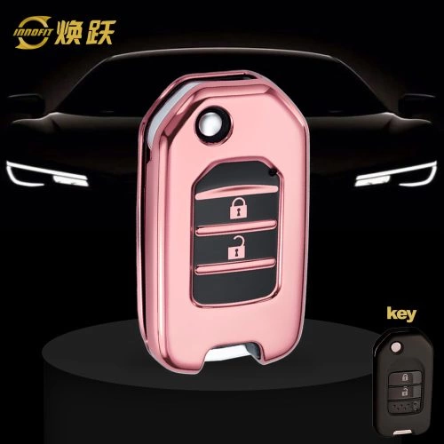 HOC2T1-Black Glue Style-Rose Gold Plating- Car Key Cover For Honda