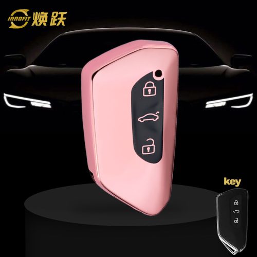 VOC1T1-Black Glue Style-Rose Gold Plating- Car Key Cover For Volkswagen
