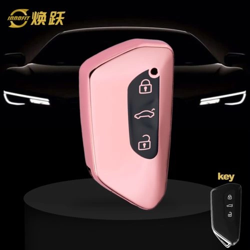 VOC1T1-Black Glue Style-Rose Gold Plating- Car Key Cover For Volkswagen