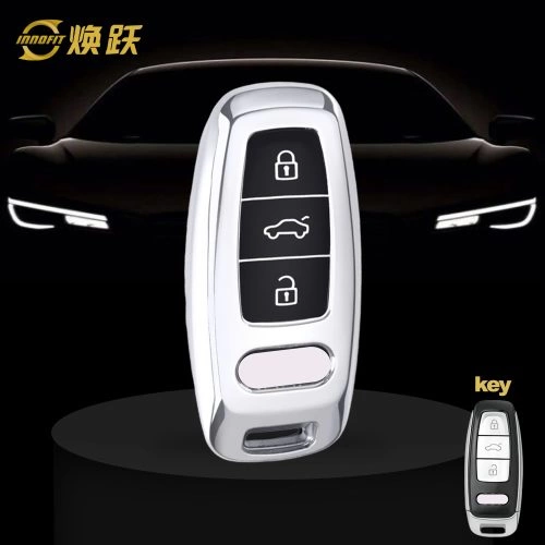 AUC1T1-Black Glue Style-Silver Plating- Car Key Cover For Audi