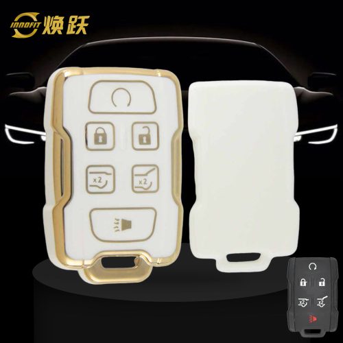 CEC3T1-White-Gold Plating- Car Key Cover For Chevrolet GMC