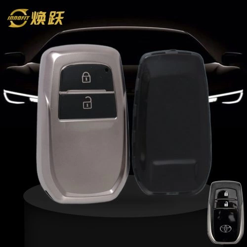 TOC2T1-Black-Metal Gray Plating-Black Bottom- Car Key Cover For Toyota