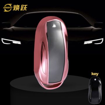 TEA1T1-White Transparent Button-Rose Gold Plating- Car Key Cover For Tesla