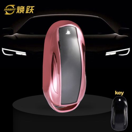 TEA1T1-White Transparent Button-Rose Gold Plating- Car Key Cover For Tesla