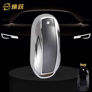 TEA1T1-White Transparent Button-Silver Plating- Car Key Cover For Tesla