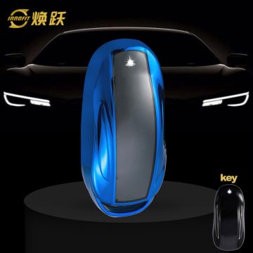 TEA1T1-White Transparent Button-Blue Plating- Car Key Cover For Tesla