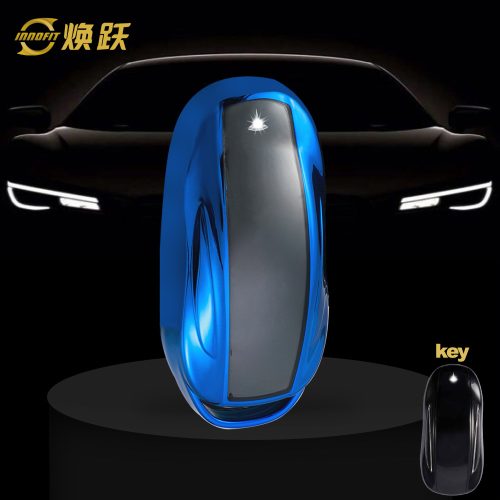TEA1T1-White Transparent Button-Blue Plating- Car Key Cover For Tesla