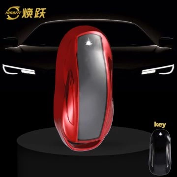TEA1T1-White Transparent Button-Red Plating- Car Key Cover For Tesla