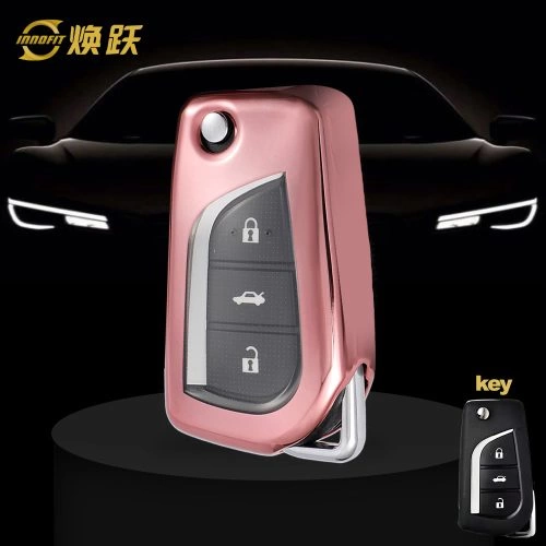 TOA1T1-White Transparent Button-Rose Gold Plating- Car Key Cover For Toyota