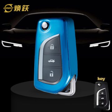 TOA1T1-White Transparent Button-Blue Plating- Car Key Cover For Toyota