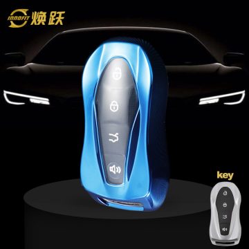 GEC1T1-White Transparent Button-Blue Plating- Car Key Cover For Geely Auto