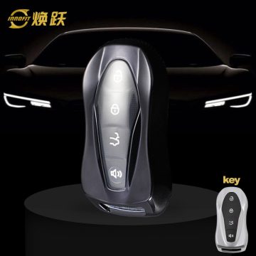 GEC1T1-White Transparent Button-Black Plating- Car Key Cover For Geely Auto