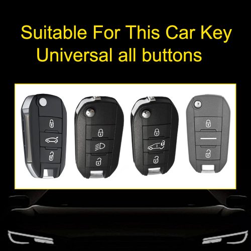 PUB1T1-White Transparent Button-Black Plating- Car Key Cover For Peugeot
