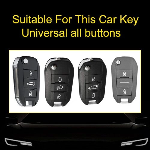 PUB1T1-White Transparent Button-Black Plating- Car Key Cover For Peugeot