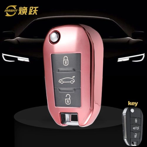 PUB1T1-White Transparent Button-Rose Gold Plating- Car Key Cover For Peugeot
