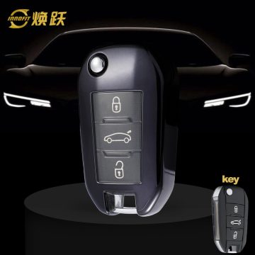 PUB1T1-White Transparent Button-Black Plating- Car Key Cover For Peugeot