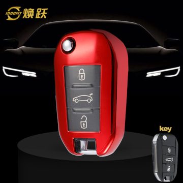 PUB1T1-White Transparent Button-Red Plating- Car Key Cover For Peugeot