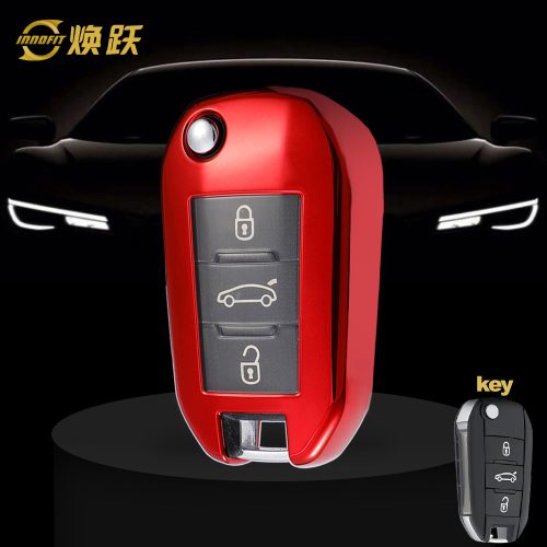 PUB1T1-White Transparent Button-Red Plating- Car Key Cover For Peugeot