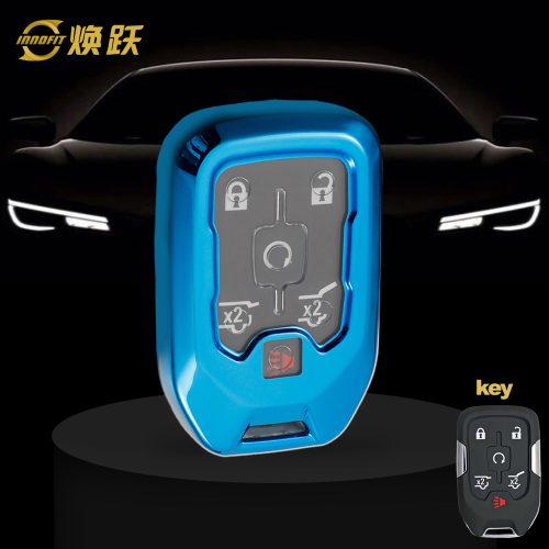 CEB1T1-White Transparent Button-Blue Plating- Car Key Cover For Chevrolet