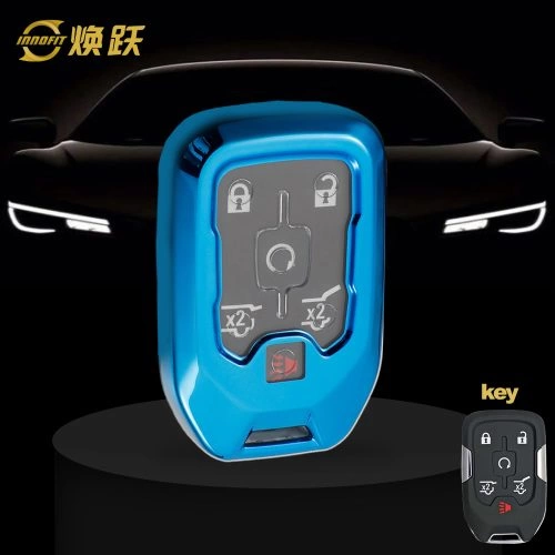 CEB1T1-White Transparent Button-Blue Plating- Car Key Cover For Chevrolet
