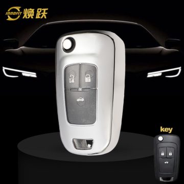BUE1T1-White Transparent Button-Silver Plating- Car Key Cover For Buick