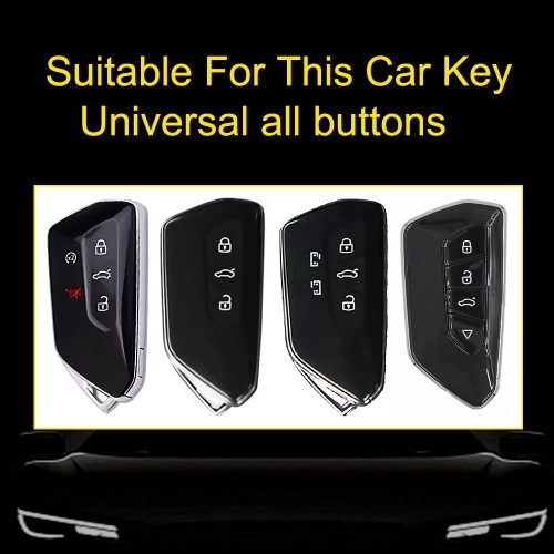 VOC1T1-White Transparent Button-Blue Plating- Car Key Cover For Volkswagen