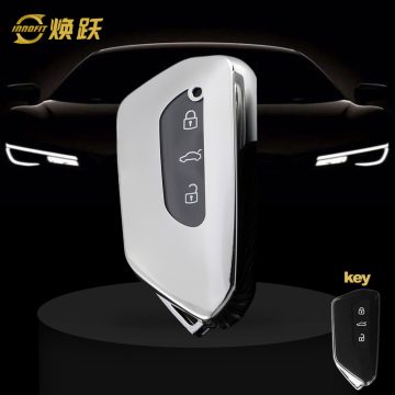 VOC1T1-White Transparent Button-Silver Plating- Car Key Cover For Volkswagen