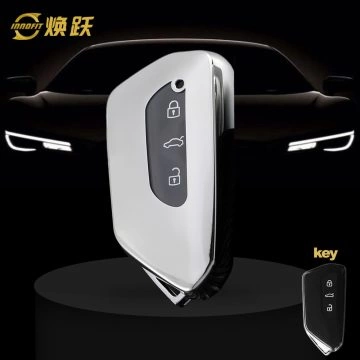 VOC1T1-White Transparent Button-Silver Plating- Car Key Cover For Volkswagen