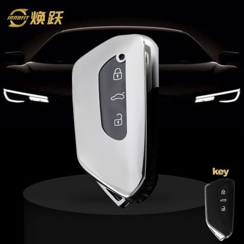 VOC1T1-White Transparent Button-Silver Plating- Car Key Cover For Volkswagen