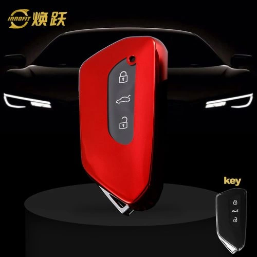 VOC1T1-White Transparent Button-Red Plating- Car Key Cover For Volkswagen