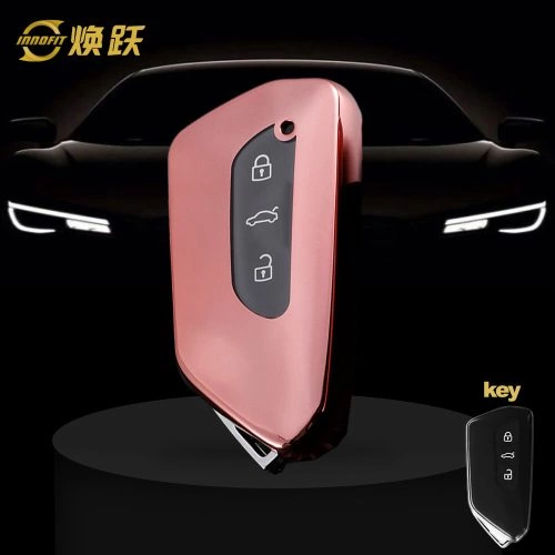 VOC1T1-White Transparent Button-Rose Gold Plating- Car Key Cover For Volkswagen