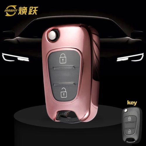 HYG1T1-White Transparent Button-Rose Gold Plating- Car Key Cover For Hyundai Kia