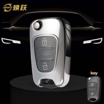 HYG1T1-White Transparent Button-Silver Plating- Car Key Cover For Hyundai Kia