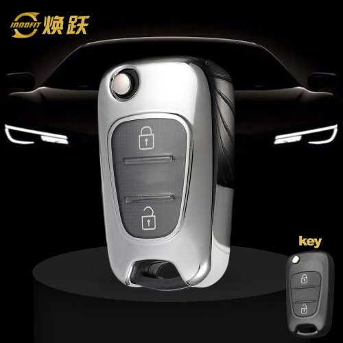 HYG1T1-White Transparent Button-Silver Plating- Car Key Cover For Hyundai Kia