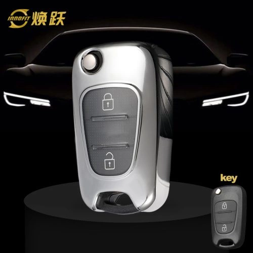 HYG1T1-White Transparent Button-Silver Plating- Car Key Cover For Hyundai Kia