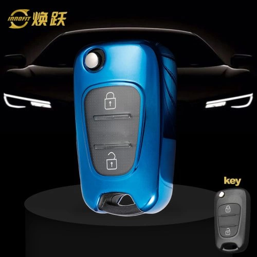 HYG1T1-White Transparent Button-Blue Plating- Car Key Cover For Hyundai Kia