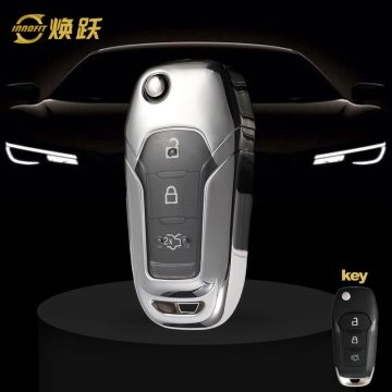 FOA1T1-White Transparent Button-Silver Plating- Car Key Cover For Ford
