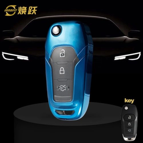 FOA1T1-White Transparent Button-Blue Plating- Car Key Cover For Ford
