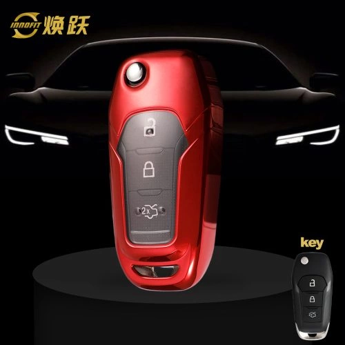 FOA1T1-White Transparent Button-Red Plating- Car Key Cover For Ford