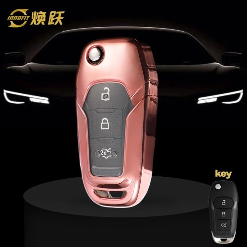 FOA1T1-White Transparent Button-Rose Gold Plating- Car Key Cover For Ford