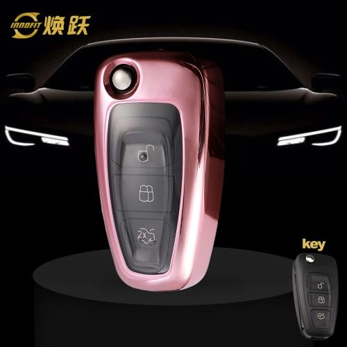 FOD1T1-White Transparent Button-Rose Gold Plating- Car Key Cover For Ford