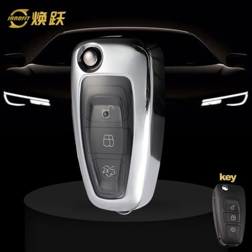FOD1T1-White Transparent Button-Silver Plating- Car Key Cover For Ford