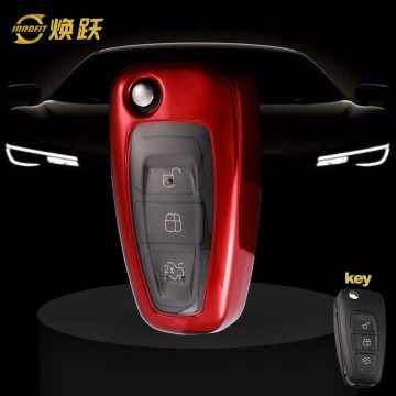 FOD1T1-White Transparent Button-Red Plating- Car Key Cover For Ford