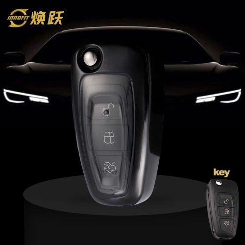 FOD1T1-White Transparent Button-Black Plating- Car Key Cover For Ford