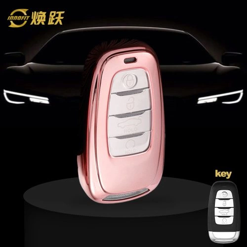 HNB1T1-White Transparent Button-Rose Gold Plating- Car Key Cover For Hong Qi