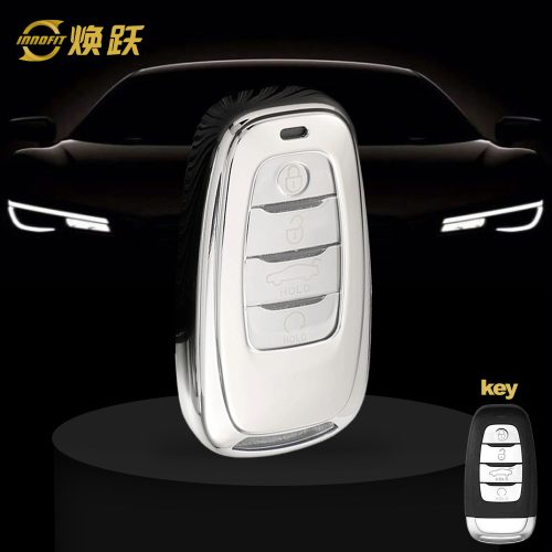 HNB1T1-White Transparent Button-Silver Plating- Car Key Cover For Hong Qi
