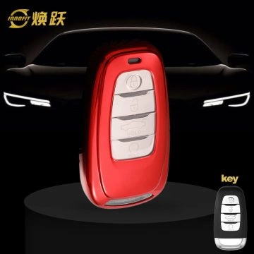 HNB1T1-White Transparent Button-Red Plating- Car Key Cover For Hong Qi