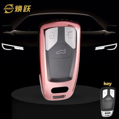 AUA1T1-White Transparent Button-Rose Gold Plating- Car Key Cover For Audi
