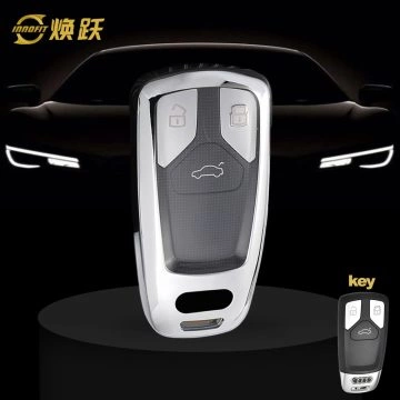 AUA1T1-White Transparent Button-Silver Plating- Car Key Cover For Audi