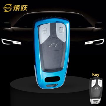AUA1T1-White Transparent Button-Blue Plating- Car Key Cover For Audi
